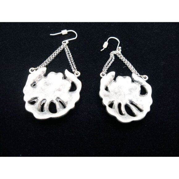 Vintage Silvertone Chain Drop Earrings Black Rhinestone Statement Dangle Gothic - Picture 9 of 14